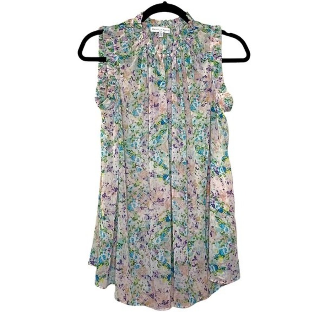 Maison D'Amelie Floral Ruffle Sleeveless Flowy Womens Top XS